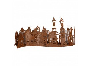 Tealight Holder House 27x8x12 Cm Brown Metal - 27*12*12 cm