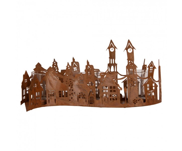 Tealight Holder House 27x8x12 Cm Brown Metal - 27*12*12 cm Clayre & Eef