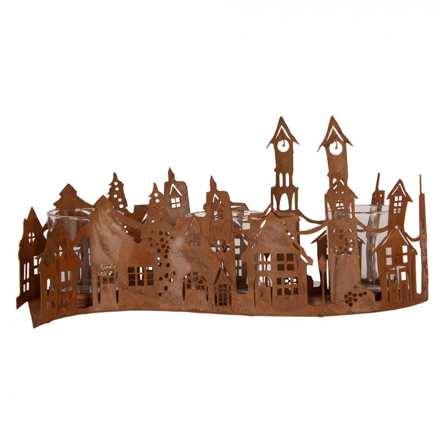 Tealight Holder House 27x8x12 Cm Brown Metal - 27*12*12 cm