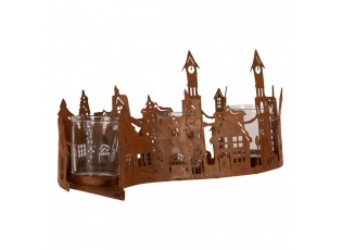 Tealight Holder House 27x8x12 Cm Brown Metal - 27*12*12 cm