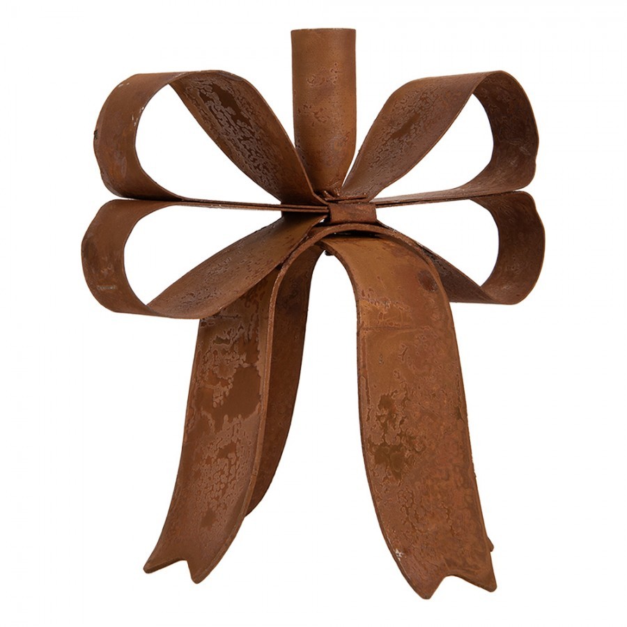 Kovový rustikální rezavý svícen mašle Bow Candle Rust - 19*15*18 cm