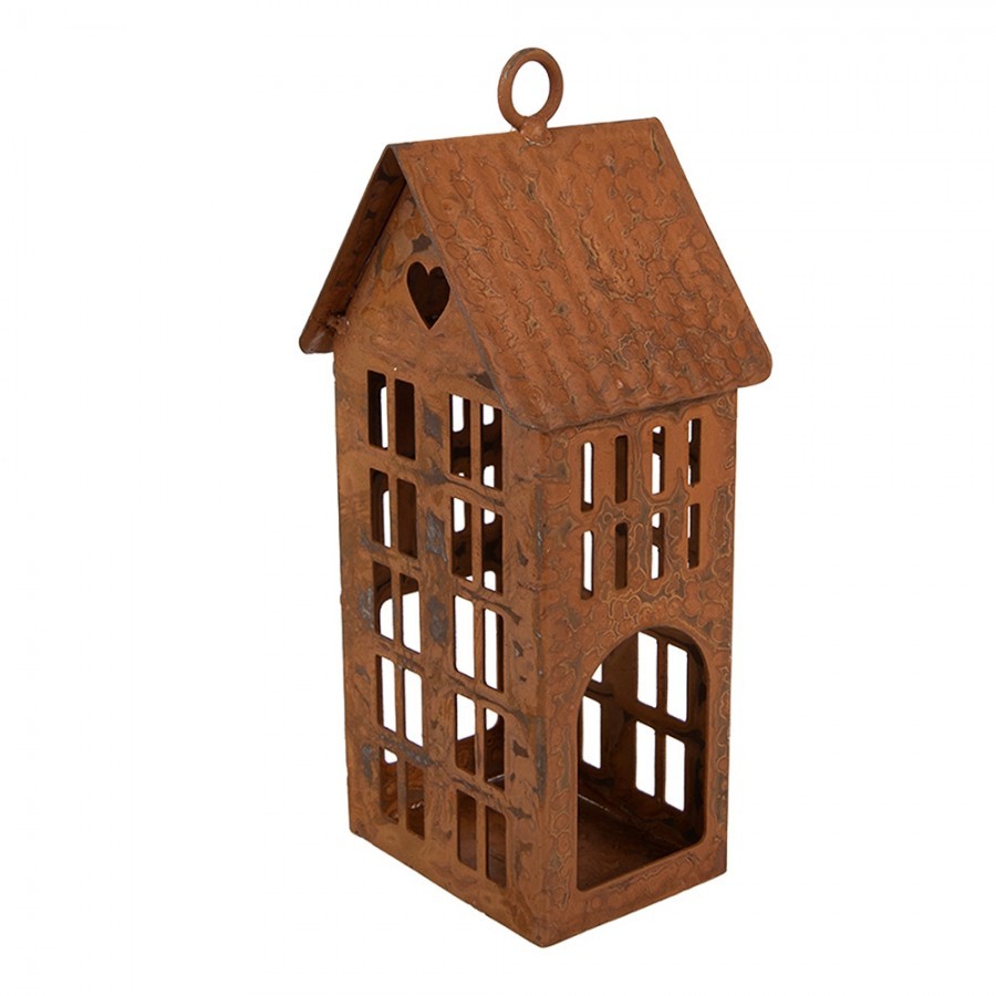 Rezavý svícen ve tvaru domku Rustic Charm - 7*8*15 cm