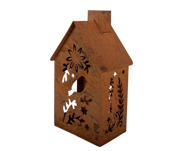 Rezavý svícen ve tvaru domku Rustic Charm - 11*15*26 cm Clayre & Eef