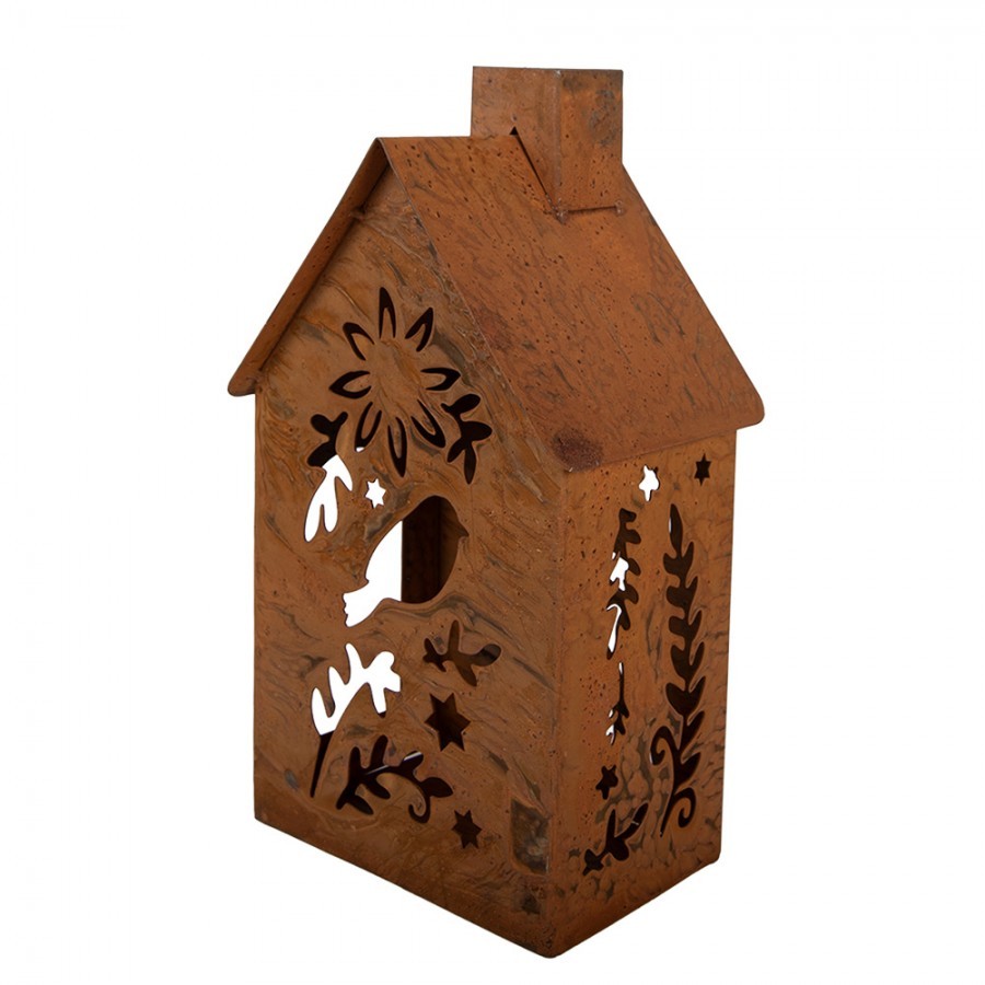 Rezavý svícen ve tvaru domku Rustic Charm - 11*15*26 cm