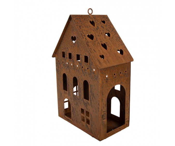 Hrdzavý svietnik v tvare domčeka Rustic Charm - 20*12*29 cm Clayre & Eef