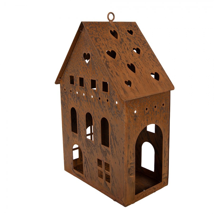 Rezavý svícen ve tvaru domku Rustic Charm - 20*12*29 cm