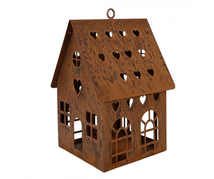 Rezavý svícen ve tvaru domku Rustic Charm - 14*15*22 cm Clayre & Eef