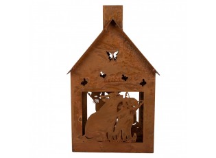 Rezavý svícen ve tvaru domku s kočkami Rustic Charm - 17*10*28 cm