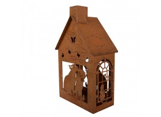 Rezavý svícen ve tvaru domku s kočkami Rustic Charm - 17*10*28 cm