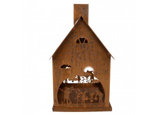 Rezavý svícen ve tvaru domku s dekorem Rustic Charm - 17*17*28 cm