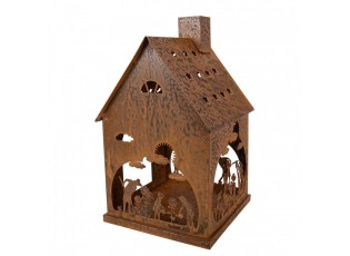 Rezavý svícen ve tvaru domku s dekorem Rustic Charm - 17*17*28 cm