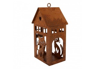 Rezavý svícen ve tvaru domku s kočkami Rustic Charm - 10*11*20 cm