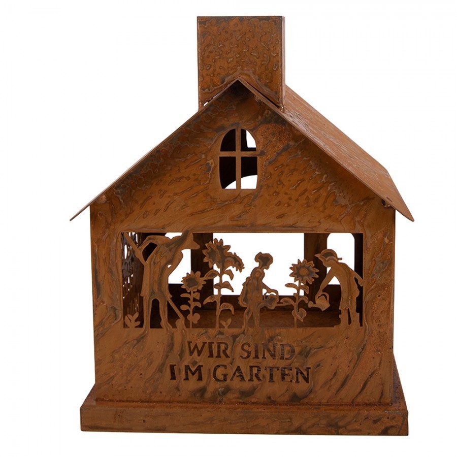 Rezavý svícen ve tvaru domku Rustic Charm- 17*17*22 cm