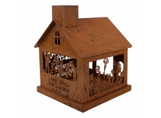 Rezavý svícen ve tvaru domku Rustic Charm- 17*17*22 cm