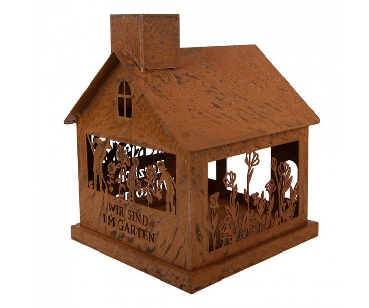 Rezavý svícen ve tvaru domku Rustic Charm- 17*17*22 cm Clayre & Eef