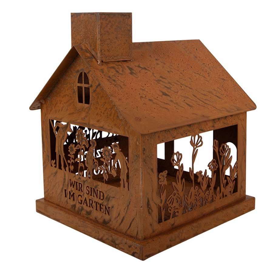 Rezavý svícen ve tvaru domku Rustic Charm- 17*17*22 cm