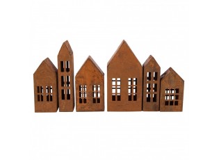 Set 6ks rezavá dekorace ve tvaru domku Rustic Charm - 27*3*14 cm