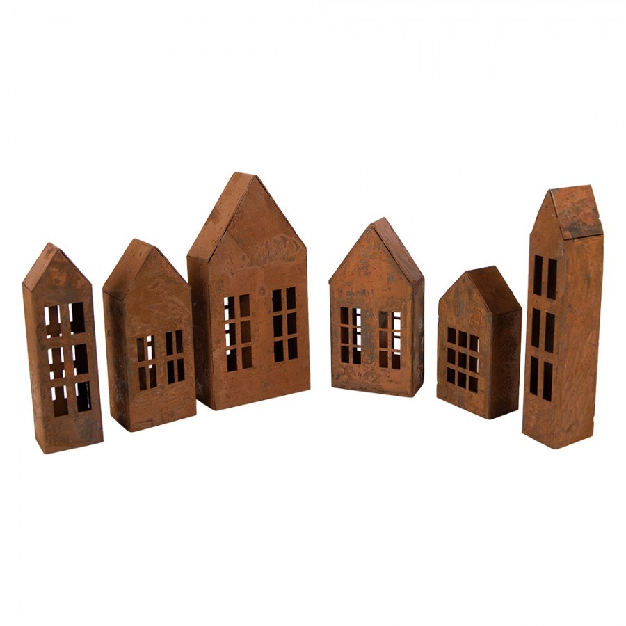 Set 6ks rezavá dekorace ve tvaru domku Rustic Charm - 27*3*14 cm Clayre & Eef Set 6ks rezavá dekorace ve tvaru domku Rustic Charm - 27*3*14 cm Clayre & Eef