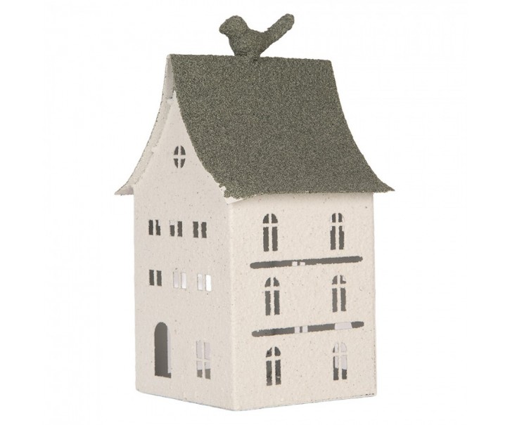 Kovový svícen domek s pískovým povrchem Raw Sand - 12*12*27 cm Clayre & Eef