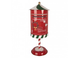 Červená kovová dekorace poštovní schránka Santa - Ø 24*58 cm