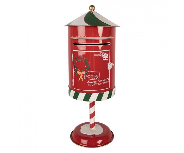 Červená kovová dekorace poštovní schránka Santa - Ø 24*58 cm Clayre & Eef