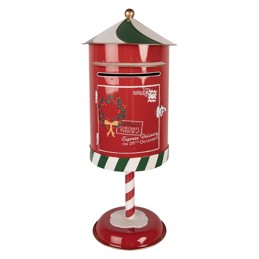 Červená kovová dekorace poštovní schránka Santa - Ø 24*58 cm