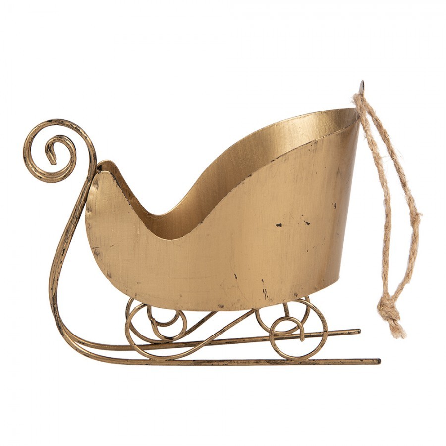 Zlatá antik vánoční ozdoba retro kovové sáně - 14*7*12 cm