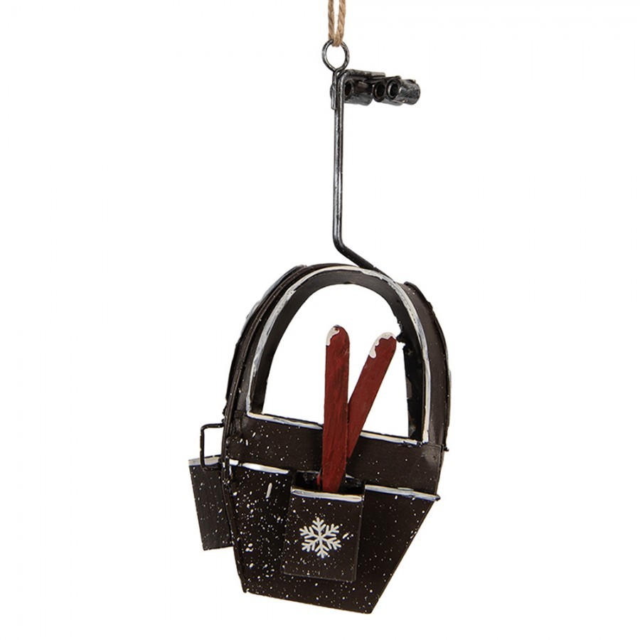Vánoční ozdoba retro kabinka lanovky s lyžemi - 7*7*17 cm