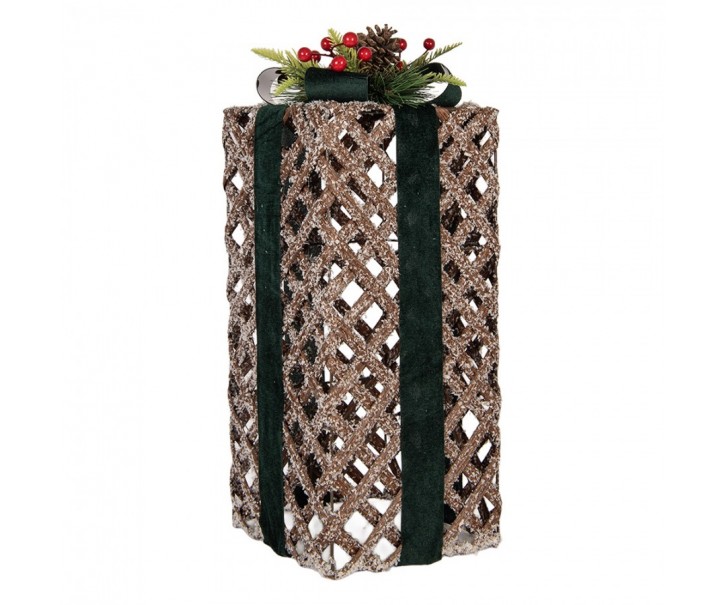 Vánoční zasněžený proutěný dárek s LED osvětlením - 16*16*44 cm Clayre & Eef