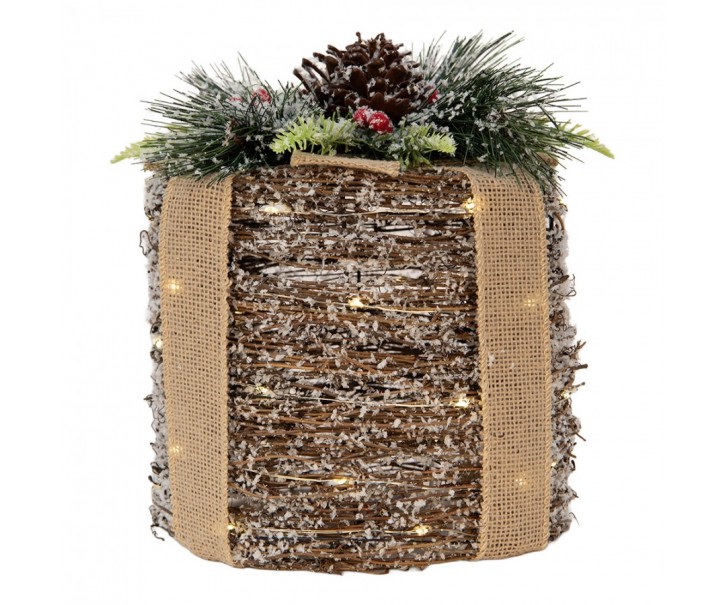 Vánoční zasněžený proutěný dárek s LED osvětlením M - Ø 20*25 cm / 3*AA Clayre & Eef
