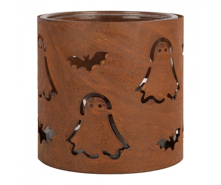 Rustikální rezavý svícen s duchy Halloween - Ø 16*15 cm Clayre & Eef