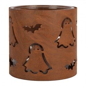 Rustikální rezavý svícen s duchy Halloween - Ø 16*15 cm