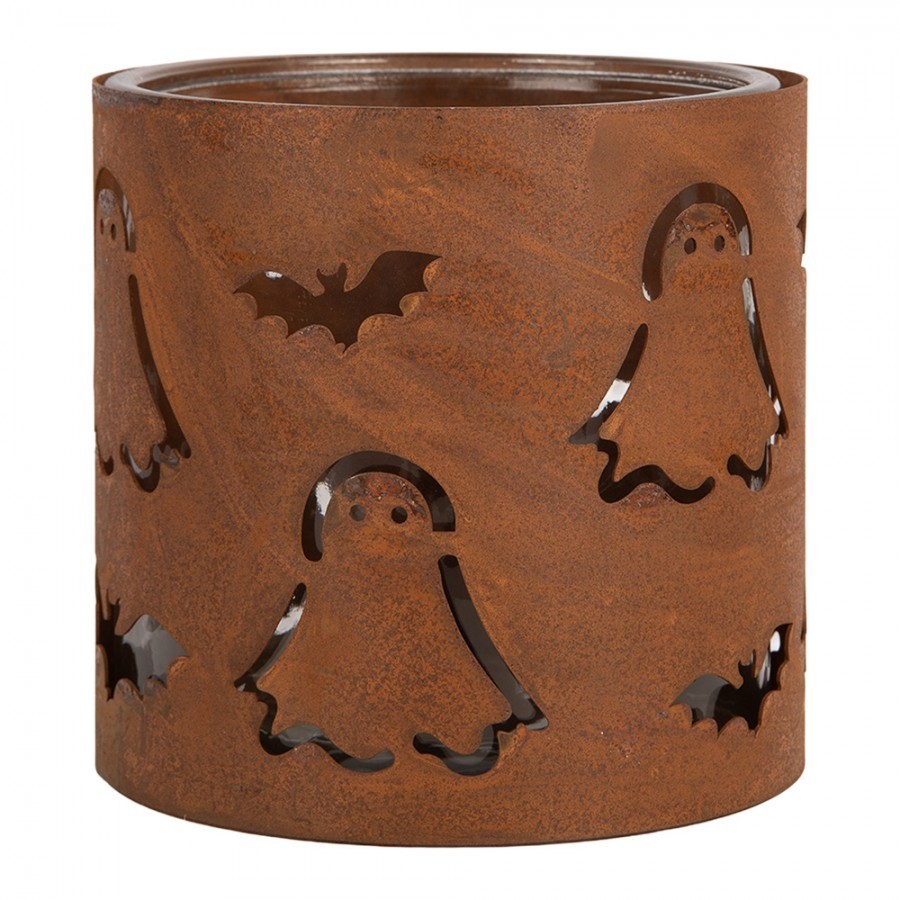 Rustikální rezavý svícen s duchy Halloween - Ø 16*15 cm