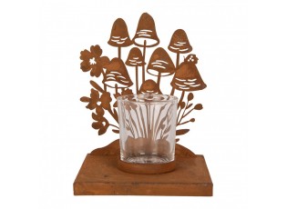 Rustikální rezavý svícen s houbičkami Mushroom Rust - 12*12*15 cm