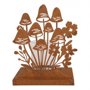 Rustikální rezavý svícen s houbičkami Mushroom Rust - 12*12*15 cm