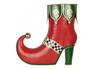 Červená kovová vánoční dekorace bota skřítka Elfa - 41*16*39 cm