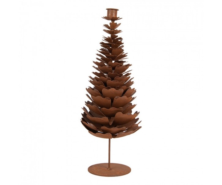 Rezavý rustikální svícen na úzkou svíčku stromek Tree Rust - Ø 18*38 cm Clayre & Eef