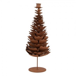 Rezavý rustikální svícen na úzkou svíčku stromek Tree Rust - Ø 18*38 cm