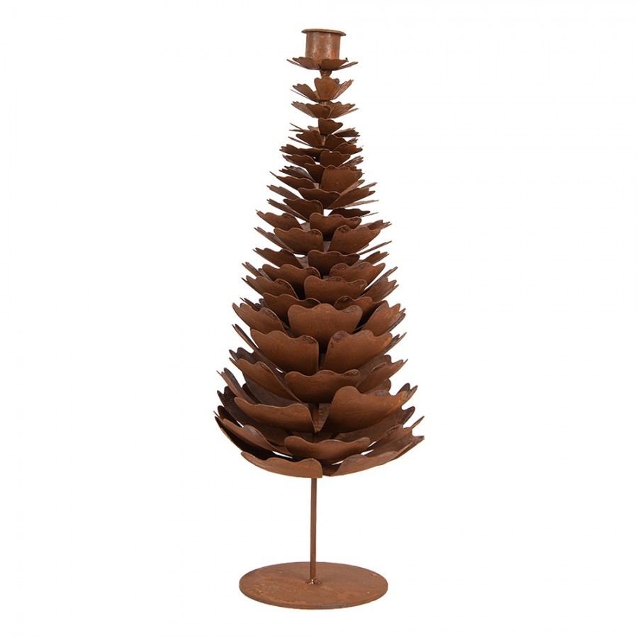 Rezavý rustikální svícen na úzkou svíčku stromek Tree Rust - Ø 18*38 cm