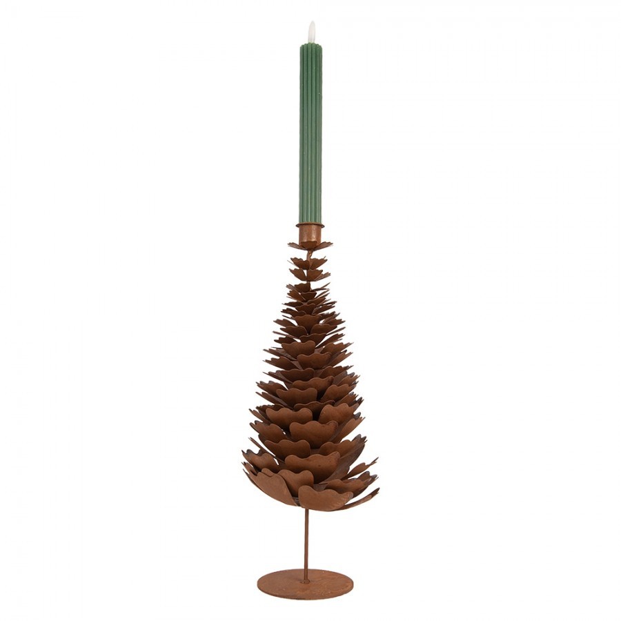 Rezavý rustikální svícen na úzkou svíčku stromek Tree Rust - Ø 18*38 cm