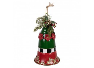 Kouzelný červeno-zelený kovový vánoční zvonek s cesmínou - Ø 24*36 cm