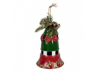 Kouzelný červeno-zelený kovový vánoční zvonek s cesmínou - Ø 24*36 cm