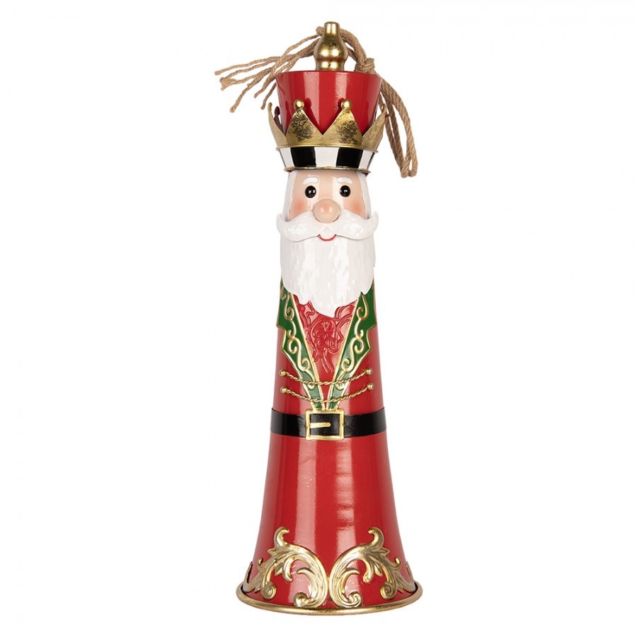Kouzelný červený kovový vánoční zvonek Santa v podobě krále - Ø 16*47 cm