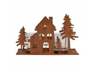 Tealight Holder House 20x8x12 Cm Brown Metal - 20*8*12 cm