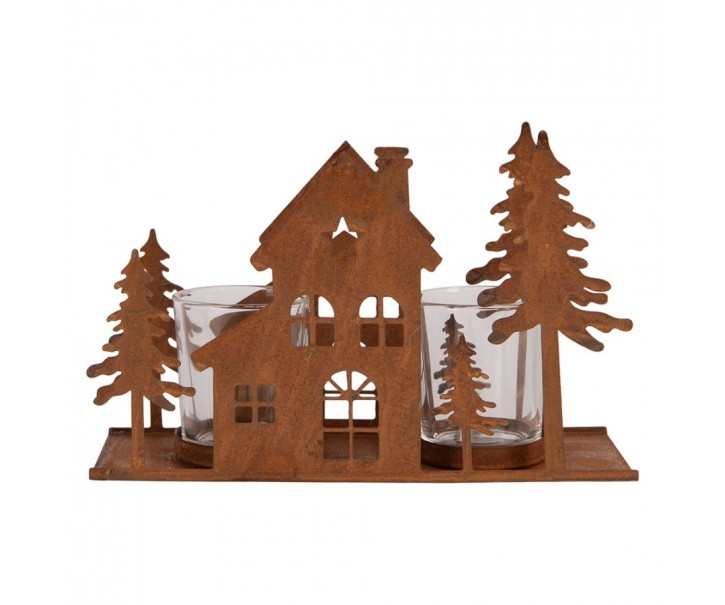 Tealight Holder House 20x8x12 Cm Brown Metal - 20*8*12 cm Clayre & Eef