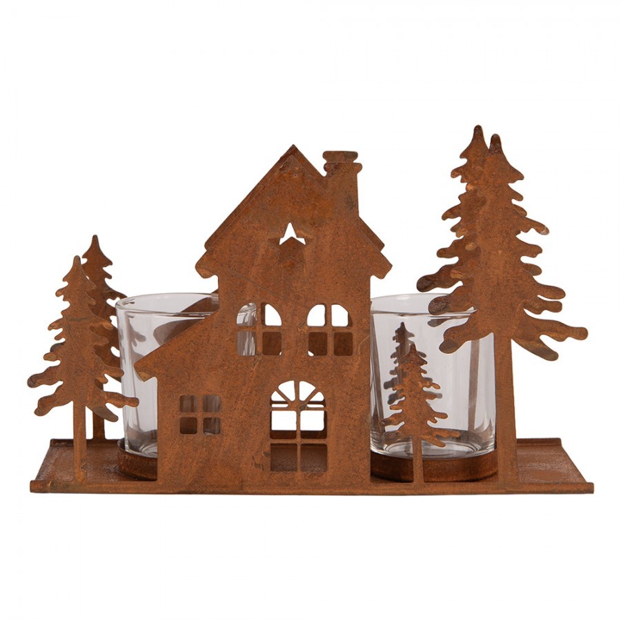 Tealight Holder House 20x8x12 Cm Brown Metal - 20*8*12 cm