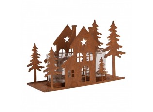 Tealight Holder House 20x8x12 Cm Brown Metal - 20*8*12 cm