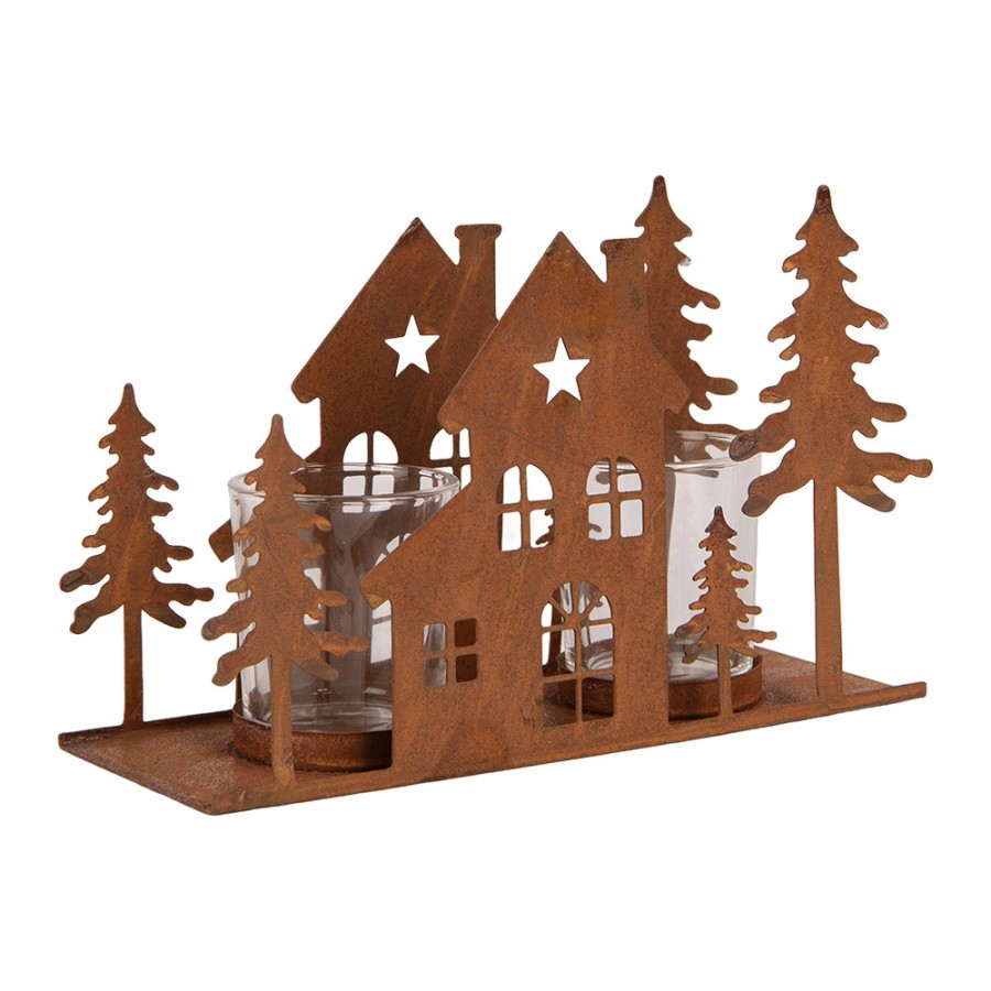 Tealight Holder House 20x8x12 Cm Brown Metal - 20*8*12 cm