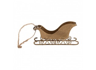 Zlatá antik vánoční ozdoba retro kovové sáně - 19*4*5 cm