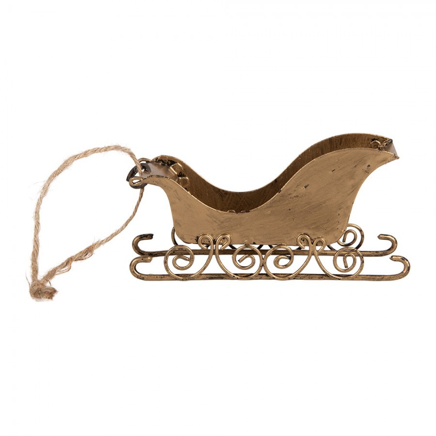 Zlatá antik vánoční ozdoba retro kovové sáně - 19*4*5 cm
